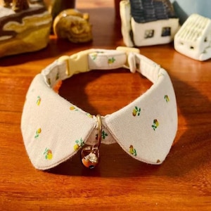 Pet/Cat/Kitten/Dog Collar/Break-Away Clasp / Fabric Collar/ Christmas Present/beige/peach/fruits/Handmade/ Collar shape