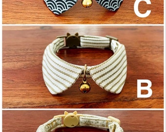 Cat/Kitten/Dog Collar/Break-Away Clasp/Japanese black and grey wave/ wee camel flower/brown chain pattern /Handmade/ Collar shape