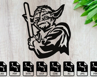 Yoda and Jedi cut svg dxf file wall sticker pdf silhouette template cnc cutting router digital vector instant download