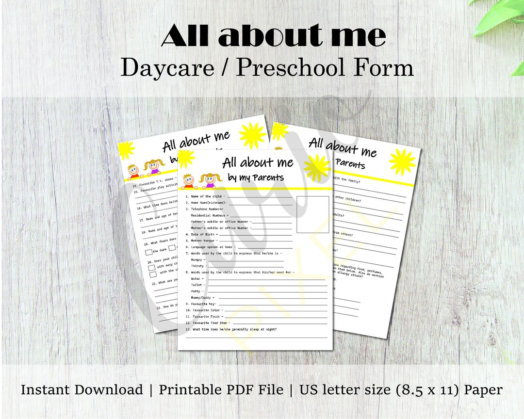 All About Me Form for Daycare PDF Daycare Questionnaire - Etsy