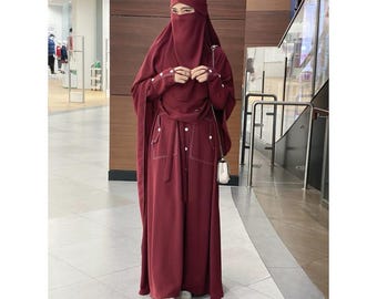 Modest Abaya Set with French Khimar | Muslimah Maxi Dress with Pockets | Elegant Hijab Dress Set | Jilbab Niqab Friendly Prayer Dress
