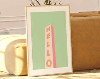 Colourful Hello Art Print, Welcome Slogan Poster, Hallway Print, Typography Quote Poster, Entrance Art, Kitchen, Office