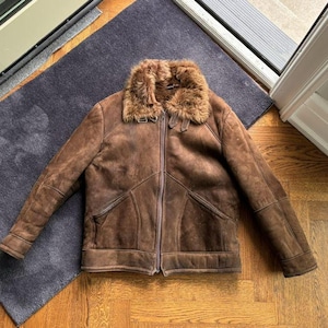 Suede Brown B3 Bomber Leather Jacket For Men |Sheepskin Shearling Fur Leather Jacket |WWII RAF Aviator Pilot Jacket |Men&#39;s Winter Jacket