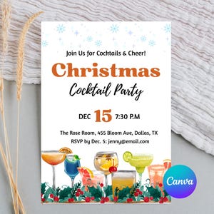 Editable Christmas Cocktail Party Invitation Canva Template, Christmas Invites, Christmas Party Invitation, Cocktail Night Invitation