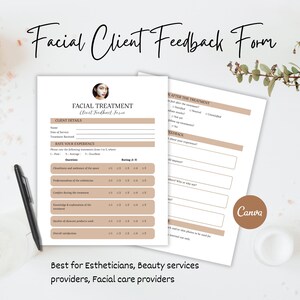 Editable Facial Treatment Feedback Form, Professional Facial Feedback Canva Template, Boho Feedback Form, Esthetician Form, Spa Client Form