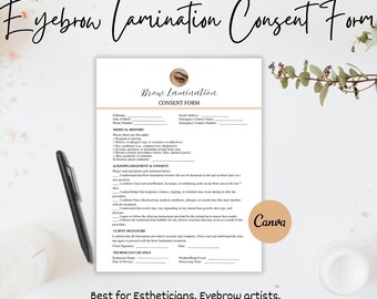 Formulaire modifiable de consentement au microblading des sourcils, formulaire d'antécédents médicaux professionnels des sourcils, modèles d'esthéticienne, formulaire de spa, formulaire de microblading