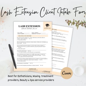 Eyelash Extension Editable Client Intake Form Canva Template, Professional Lash Extension Client Consultation Form, Client Lash Tech Forms