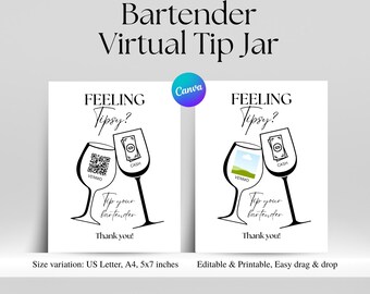 Editable Tipsy Virtual Tip Jar Sign Canva Template, Baristas Venmo Payment Sign QR Code, Tips Accepted Sign, Digital Tipping Jar, PDF