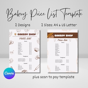 Bearbeitbare Bäckerei Preisliste Canva Vorlage, Bäckerei Menü Vorlage, druckbare Business Preisvorlage, moderne benutzerdefinierte Bäckerei Kuchen Vorlage