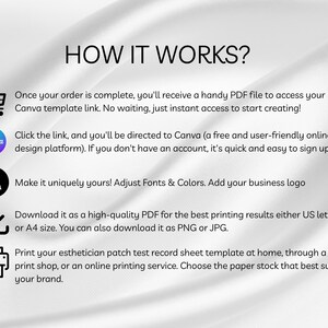 Peut inclure: Graphique avec le texte &laquo;&nbsp;COMMENT &Ccedil;A MARCHE&nbsp;?&nbsp;&raquo; et des instructions pour acc&eacute;der et personnaliser un mod&egrave;le Canva. Comprend des ic&ocirc;nes pour un panier, le logo Canva, un crayon, une fl&egrave;che de t&eacute;l&eacute;chargement et une imprimante.