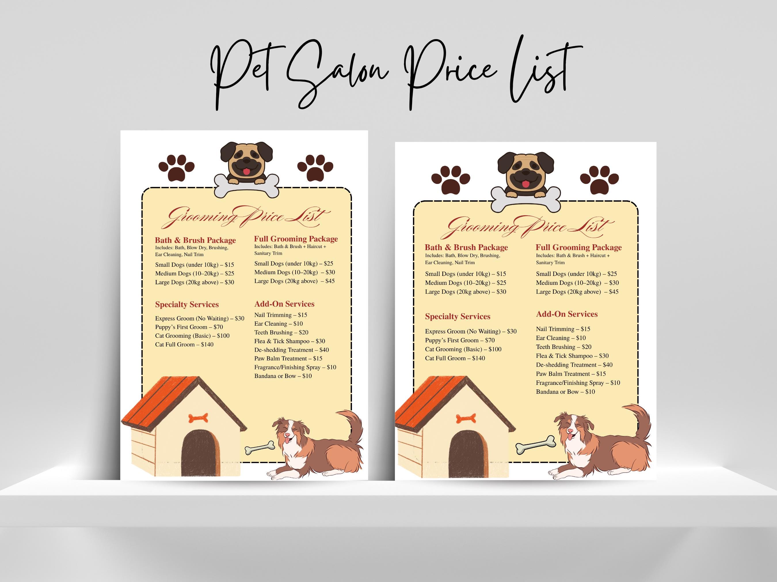 Price List Cat Haircut Price Menu Pet Grooming Cost Near Me Dog