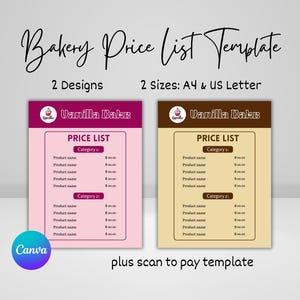 Bearbeitbare Bäckerei Preisliste Canva Vorlage, Scan-to-Pay-Vorlage, DIY-Menüvorlage, Gebäckmenü, Lebensmittelmenüvorlage, Geschäftspreisliste