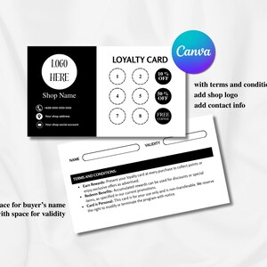 Modelo editável de cartão de fidelidade DIY Canva, cartão de recompensa, cartão de café minimalista, cartão de visita, cartão de desconto para clientes, cartão de fidelidade para impressão