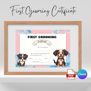 First Grooming Certificate Printable, Dog Grooming Certificate Canva Template, Pet Grooming Certificate, Pet Salon Digital Download