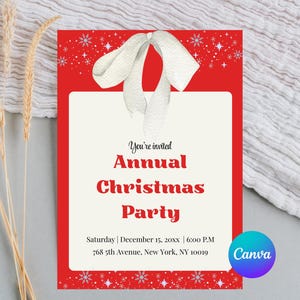 Editable Christmas Party Invitation Canva Template, Annual Christmas Party Invite, Dinner Party Invitation, Cocktail  Party Invitation