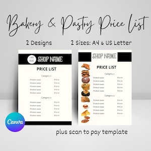 Bäckerei Bearbeitbare Preisliste Menüvorlage QR-Code, DIY Gebäck Canva-Vorlage, minimalistische Preisliste für kleine Unternehmen, Café- und Restaurantmenü
