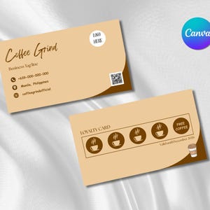 Cartão de fidelidade minimalista, modelo editável do Canva, cartão de recompensa, cartão de visita, cartão de fidelidade faça você mesmo, cartão de desconto, cartão de selo, negócio de café
