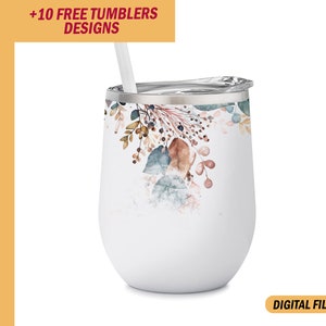 12 Oz wine tumblers template Flowers wine tumbler wrap Wedding wine tumbler wrap with floral Png file for sublimation designs downloads