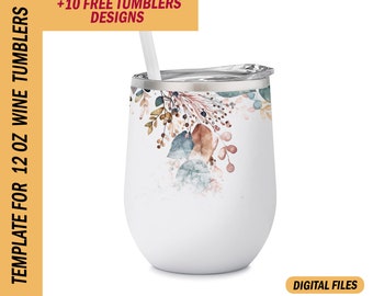 12 Oz wine tumblers template Flowers wine tumbler wrap Wedding wine tumbler wrap with floral Png file for sublimation designs downloads
