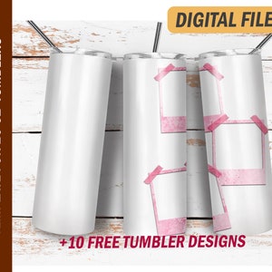3 Photo frames clipart pink for 20 oz skinny tumblers Png file for sublimation design Retro photo frame template for tumblers Digital