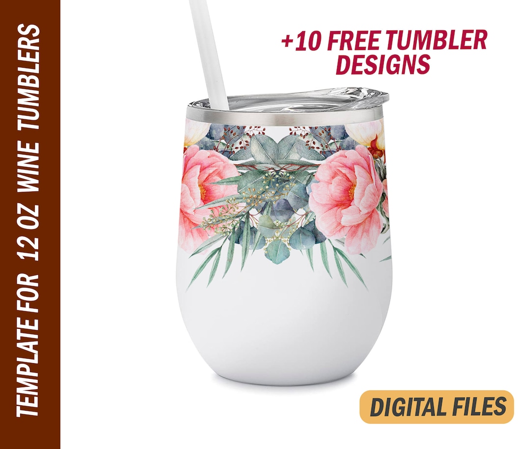 12 Oz Wine Tumbler Template Floral Wine Tumbler Png Files for Sublimation Design Wedding Wine
