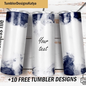 Name tumbler wrap seamless png file for sublimation design Blue and white tumbler design Tumbler template 20 Oz skinny tumbler for men