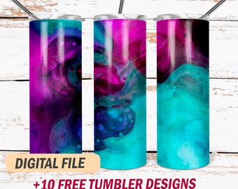 Purple and blue tumbler wrap template Alcohol ink pattern full wrap Png file for sublimation designs Tumbler background png