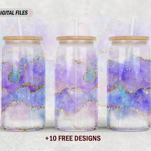 16 Oz glass can png file for 16 Oz libbey glass wrap tumbler wrap 16 Oz tumbler template purple with glitter Seamless tumbler wrap for mom