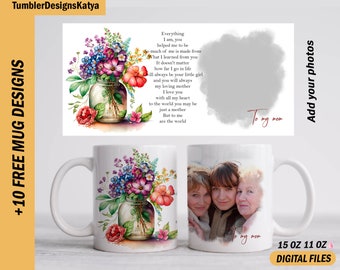 Mother’s day mug sublimation design with 1 photo frame Grandma custom mug template 15 oz 11 oz Sublimation designs downloads for coffee cup