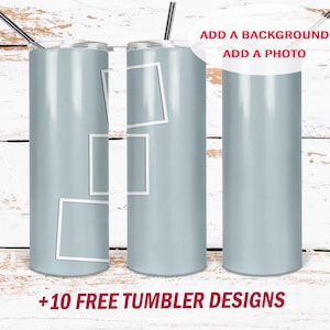 3 Photo frame png file for 20 oz skinny tumblers, White photo frame blank for cups, Picture frame template for tumbler sublimation designs