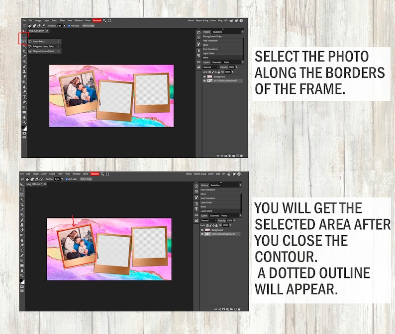 Photo template mug for 15 oz and 11 oz Valentine mug wrap with 2 photo frames Sublimation mug png Heart coffee mug template with picture image 8