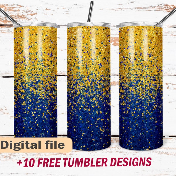 Ombre tumbler designs Blue with yellow glitter Png file for sublimation designs Tumbler wraps png Holiday background png