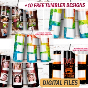 20 Oz tumbler template with photo collage bundle Straight skinny tumbler wrap with photo frame 7 Png file for sublimation designs