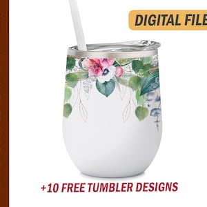 Flower wine tumbler wrap designs Png file for sublimation design  Pink tumbler design Wedding 12 oz skinny tumbler png