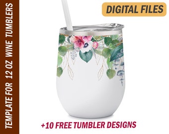 Flower wine tumbler wrap designs Png file for sublimation design  Pink tumbler design Wedding 12 oz skinny tumbler png