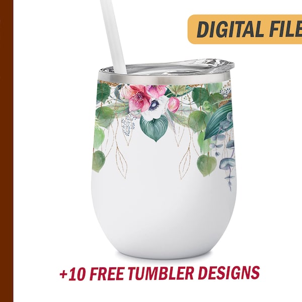 Flower wine tumbler wrap designs Png file for sublimation design  Pink tumbler design Wedding 12 oz skinny tumbler png