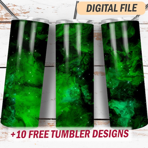 20 Oz skinny tumbler design green and black Png file for sublimation designs Alcohol ink tumbler wrap digital downloads