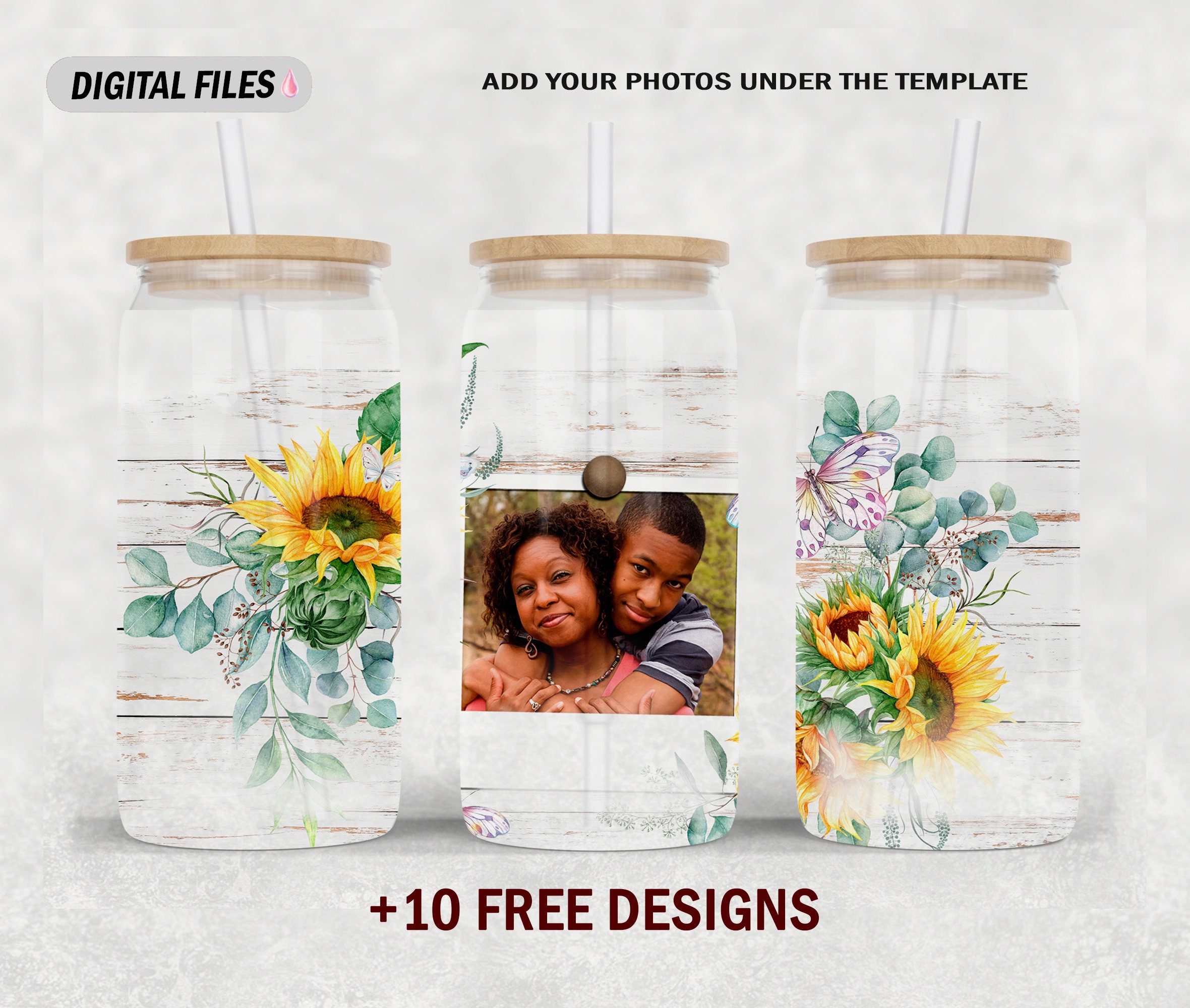 Flower 16 Oz Libbey Glass Wrap Tumbler Sublimation Design 16oz Glass ...