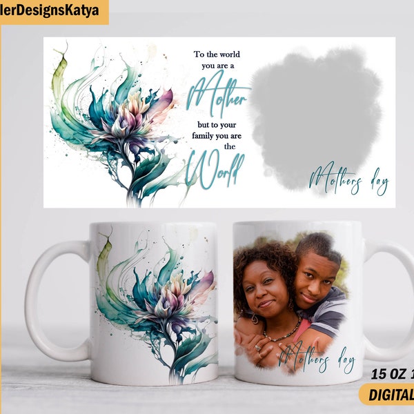 Mother’s day mug sublimation design with 1 photo frame Grandmom mug template 15 oz and 11 oz Sublimation designs downloads for coffee cup