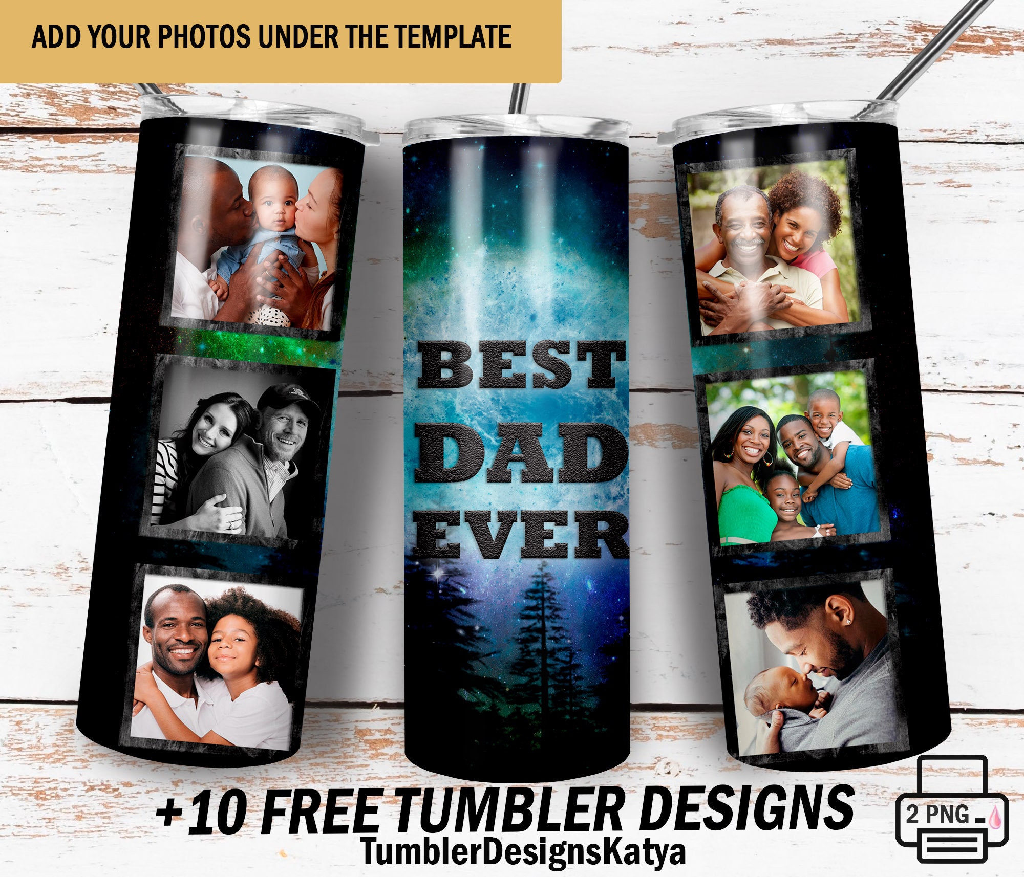Best Dad Ever Tumbler Wrap With 6 Photo Frames Fathers Day Tumbler Wrap ...