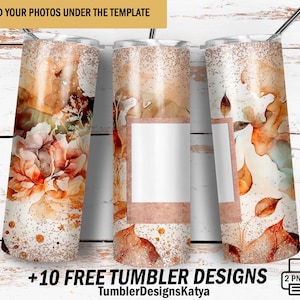 Tumbler wrap with one photo picture Flower tumbler template with glitter Png file for sublimation designs 20 Oz skinny tumbler for picture