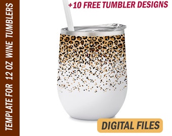 Leopard wine tumbler wrap Sublimation designs for 12 oz wine cups Png for sublimation design Animal background PNG digital download