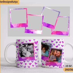 4 Photo frame clipart purple Template for mugs Png file for 15 oz  11 oz mugs designs 4 photo frame blank for coffee cups Picture template