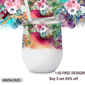 12Oz wine tumbler template with flowers Png file for sublimation design Wine tumbler wrap Wedding Background for wine cups instant downloads