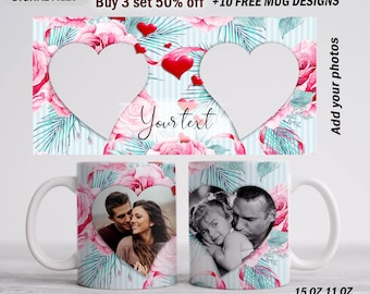 Photo mug wrap with 2 photo frames Mother’s Day mug sublimation design Roses mug template 15 oz and 11 oz Sublimation designs downloads