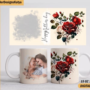 Tazza personalizzata con design a sublimazione con 1 cornice per foto Modello per tazza "Festa della mamma" da 15 once e 11 once Disegni a sublimazione per tazza da caffè
