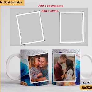 2 Photo frame clipart Template for mugs Png file for 15 oz and 11 oz mugs designs 2 photo frame blank for coffee cups Picture template png