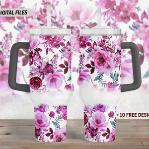40 oz tumbler wrap downloads Pink flowers cup wrap Floral tumbler png file for sublimation design 40 Oz tumbler template digital files