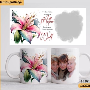 Moederdag fotomok wrap met 1 fotolijst png voor sublimatieontwerpen Afbeeldingsmok sjabloon 15 oz en 11 oz Gepersonaliseerde foto mok wrap