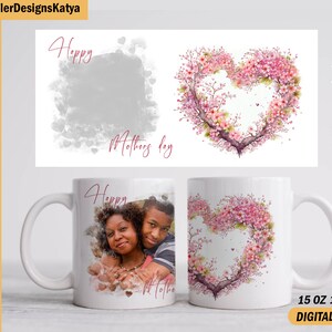 Sublimatie afbeeldingsmok met 1 fotolijst moksjabloon 15 oz en 11 oz Sublimatieontwerp downloads voor koffiekopje Fijne Moederdag